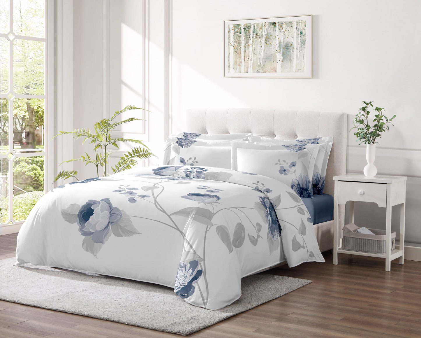 Linen Classique 300TC Blue Floral Duvet Set