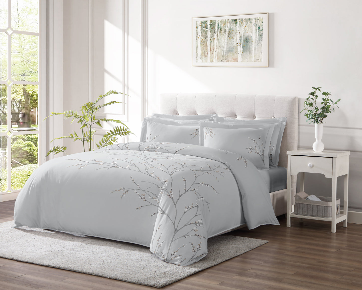 Linen Classique 300TC Willow Branches Grey Duvet Set