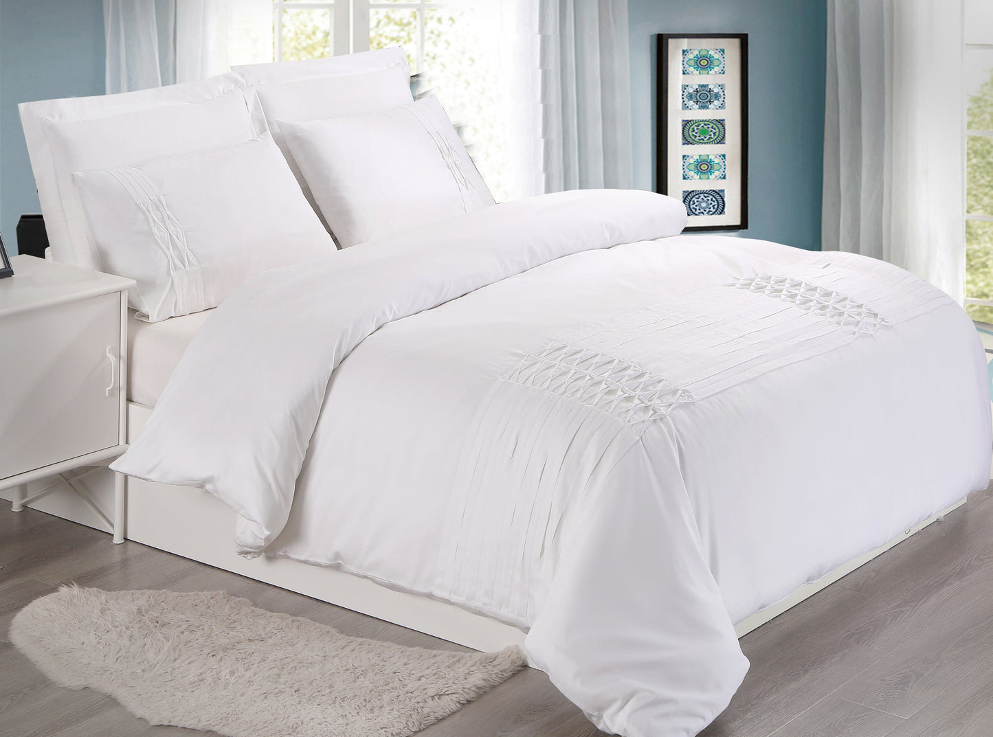 Linen Classique 400TC White Tucks Duvet Set