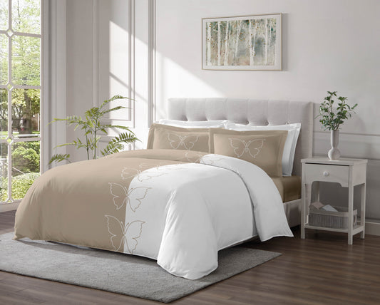 Linen Classique 320TC Butterfly Outline Taupe V2 Duvet Set