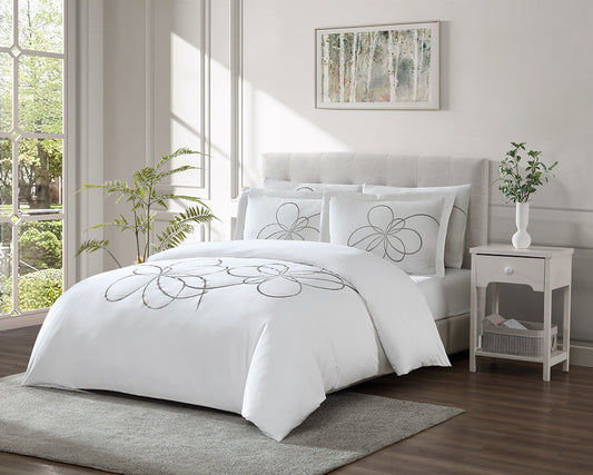 Linen Classique 320TC White Grey Elegance Duvet Set