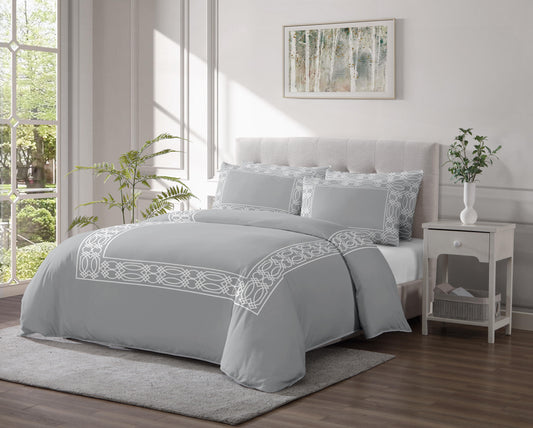 Linen Classique 320TC French Ironwork - Gray & White Duvet Set