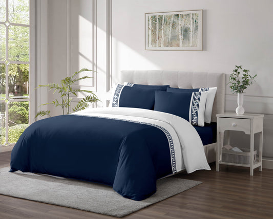 Linen Classique 320TC Greek Chain - Navy Duvet Set