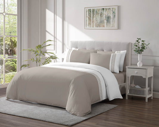 Linen Classique 320TC Greek Chain - Taupe Duvet Set