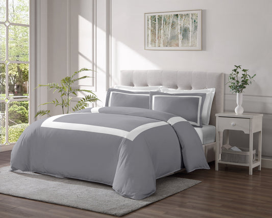 Linen Classique 320TC Hotel Style GreyWhite Duvet Set