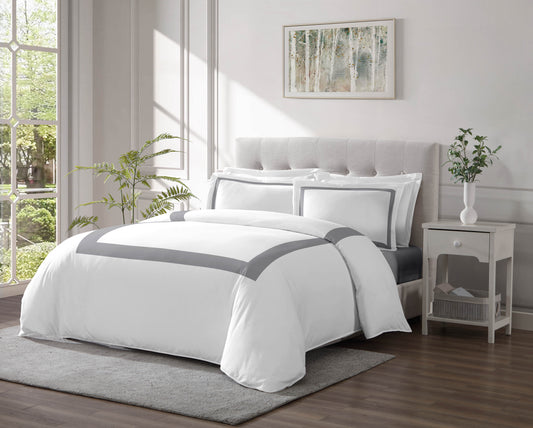 Linen Classique 320TC Hotel Style White & Gray Duvet Set