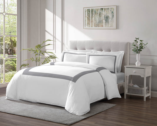 Linen Classique 320TC Hotel Style White & White Duvet Set